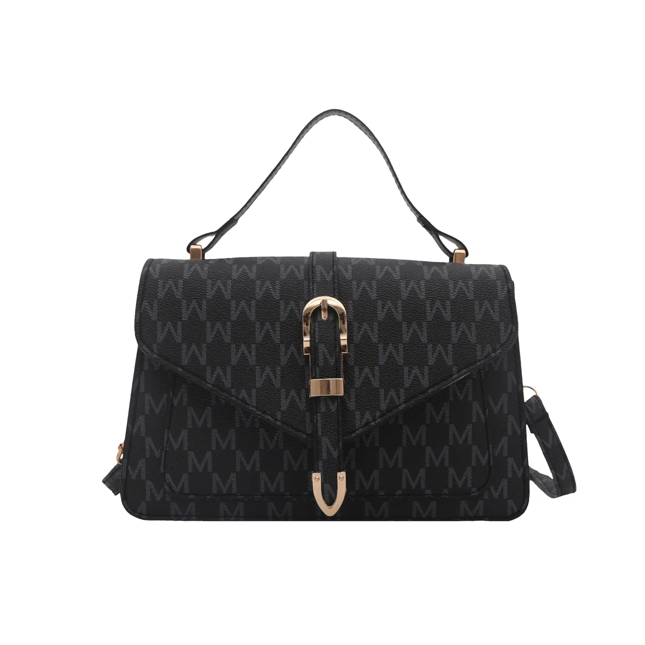 Letter-Print Buckle-Flap Satchel — detail 1