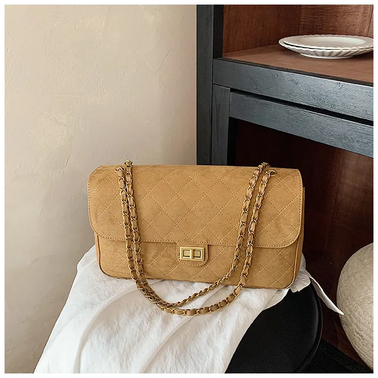 Quilted Suede-Effect Chain Shoulder Bag — detail 1