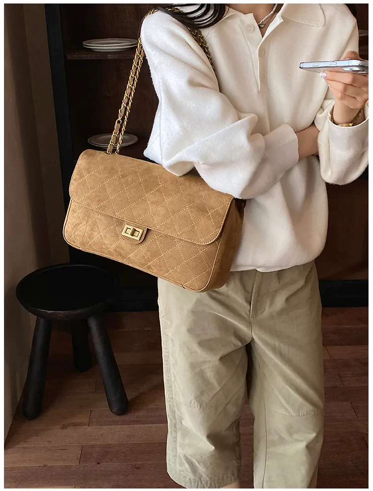Quilted Suede-Effect Chain Shoulder Bag — detail 5