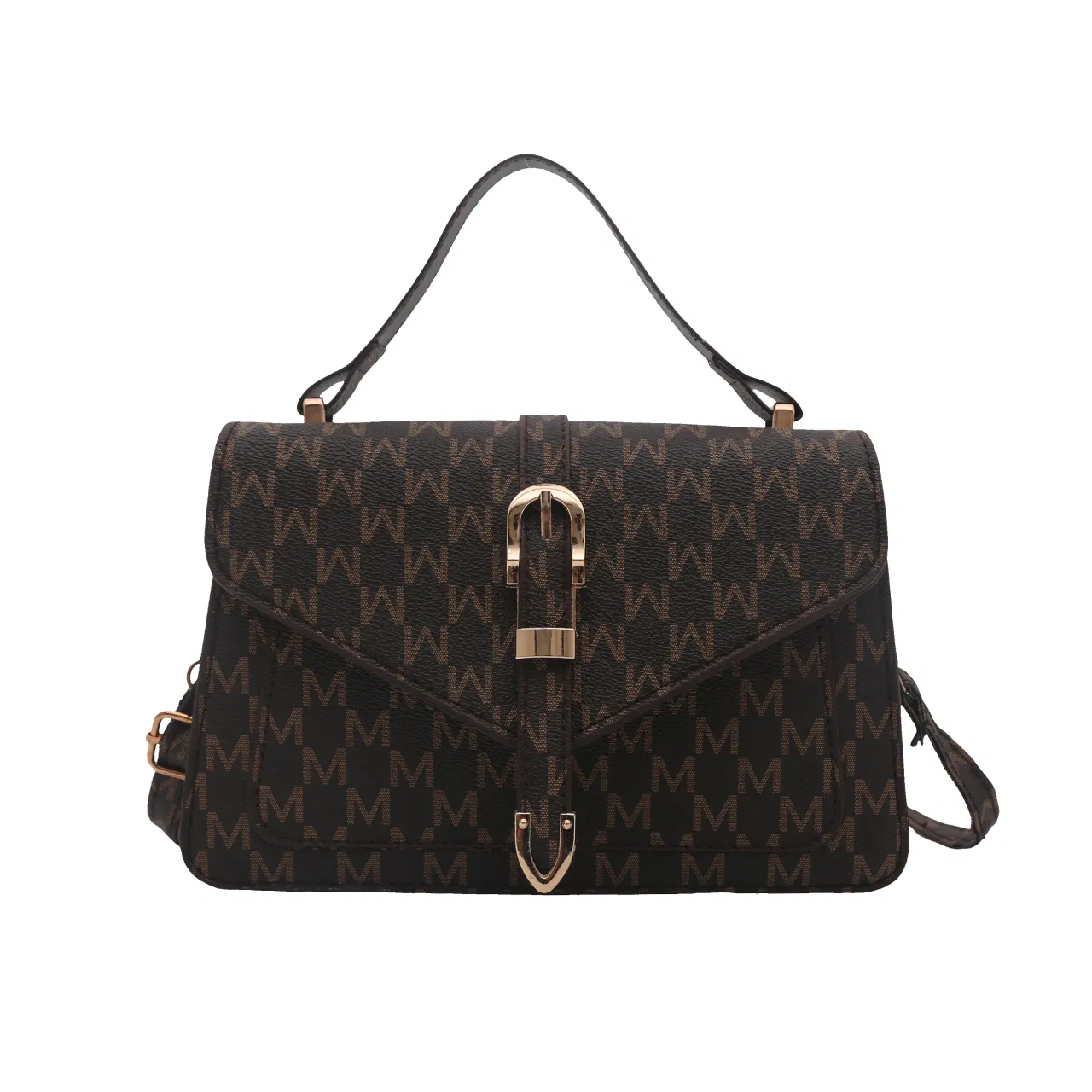 Letter-Print Buckle-Flap Satchel — detail 4