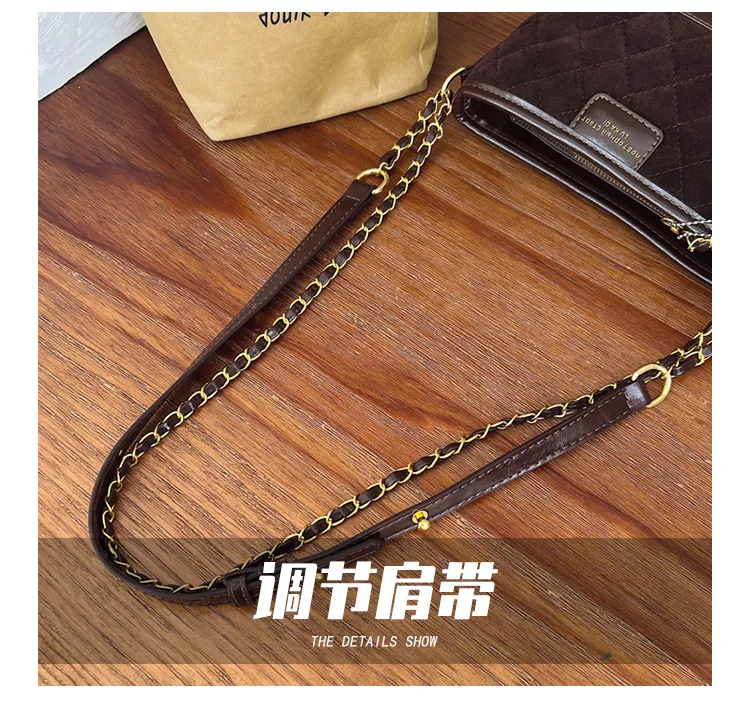 Quilted Suede-Effect Chain Bag with Bear Charm — detail 6