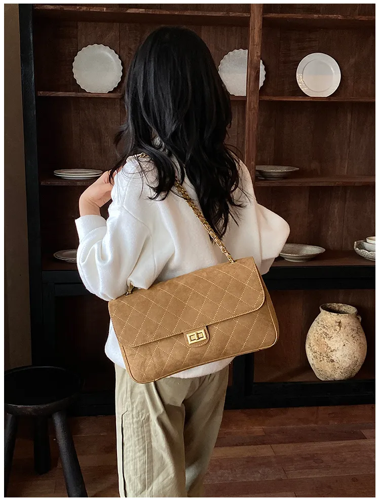 Quilted Suede-Effect Chain Shoulder Bag — detail 10