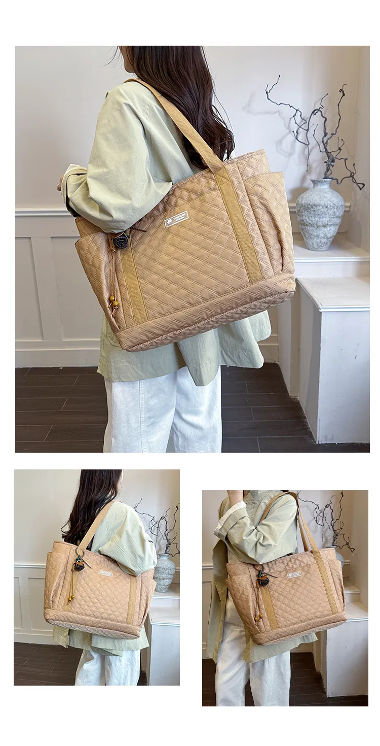 Quilted Panel Tote with Beaded Charm — detail 9