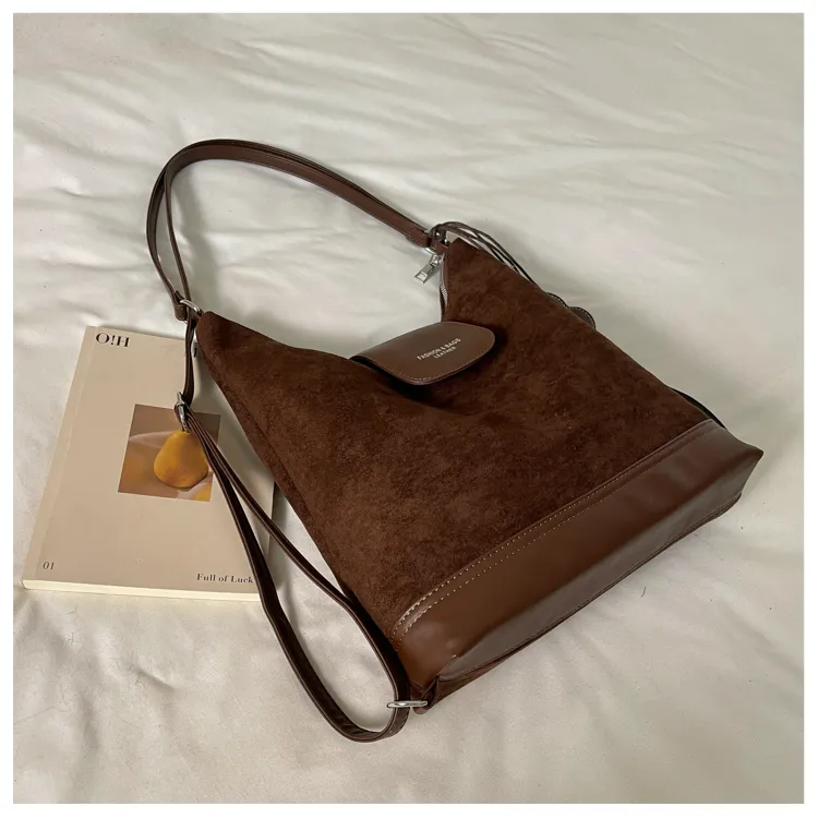 Suede-Effect Panelled Hobo Bag — detail 10