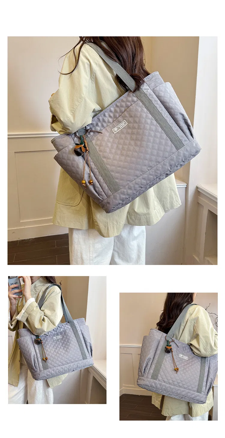 Quilted Panel Tote with Beaded Charm — detail 8