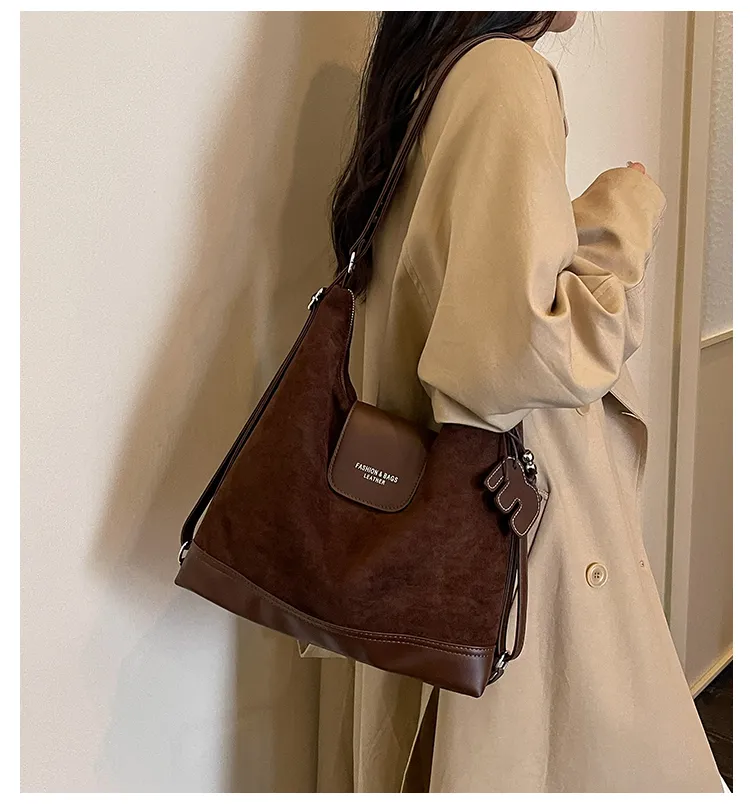 Suede-Effect Panelled Hobo Bag — detail 1