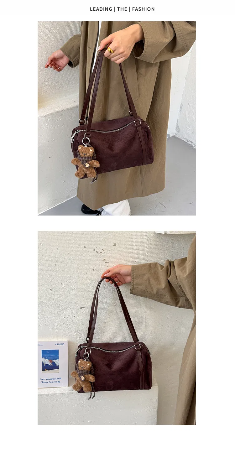 Suede-Effect Shoulder Bag with Bear Charm — detail 3