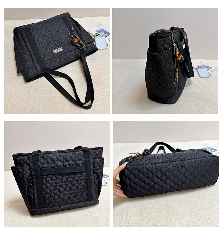 Quilted Panel Tote with Beaded Charm — detail 6