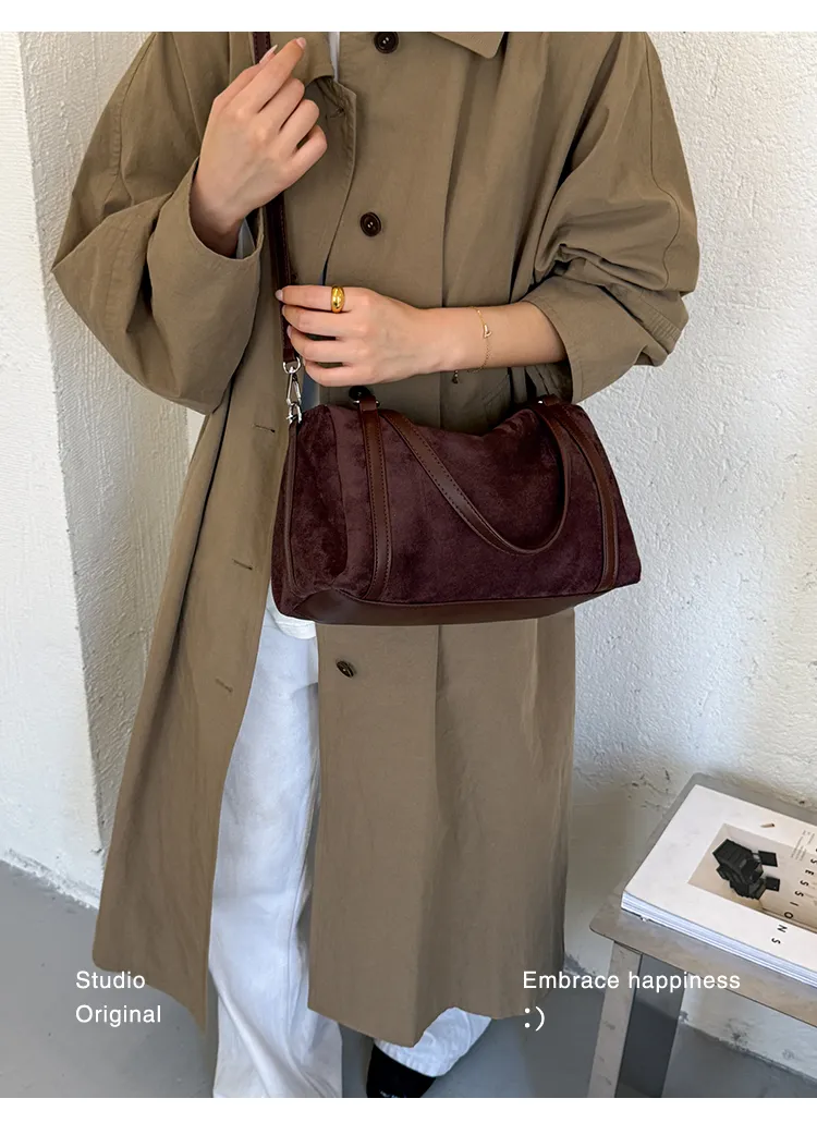 Suede-Effect Shoulder Bag with Bear Charm — detail 6