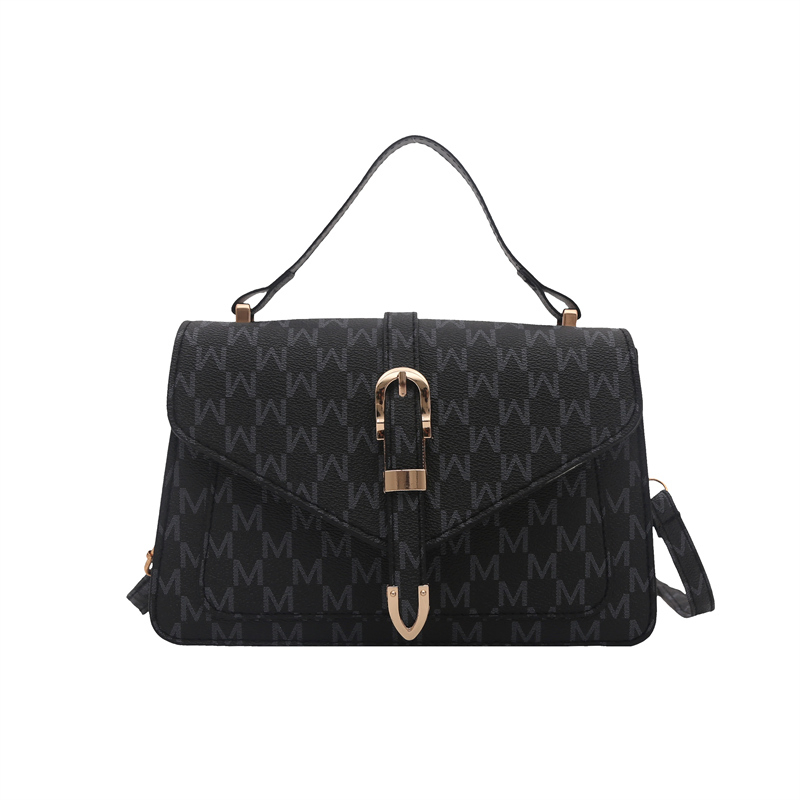 Letter-Print Buckle-Flap Satchel
