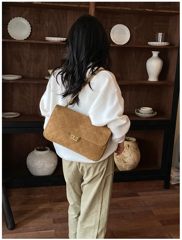 Quilted Suede-Effect Chain Shoulder Bag — detail 4