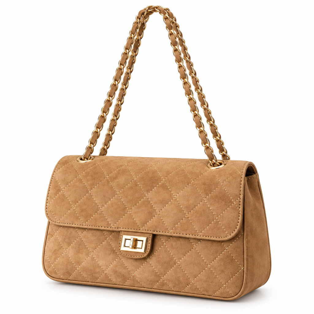 Quilted Suede-Effect Chain Shoulder Bag